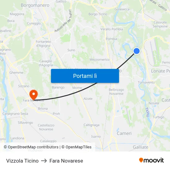 Vizzola Ticino to Fara Novarese map