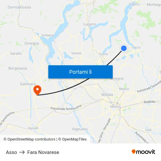Asso to Fara Novarese map