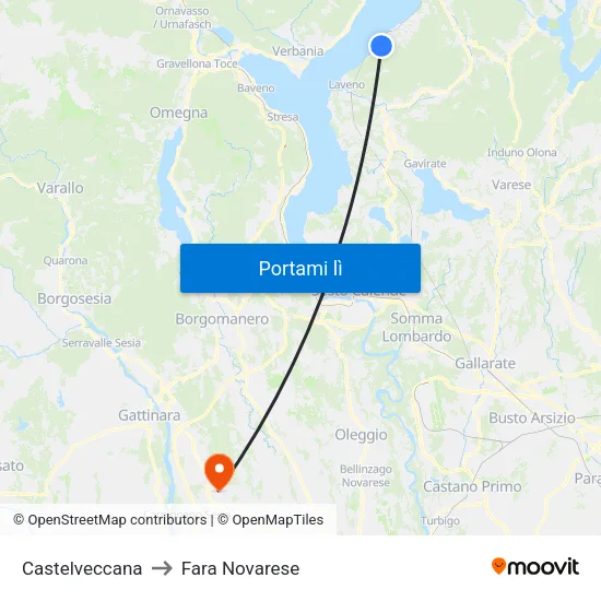 Castelveccana to Fara Novarese map