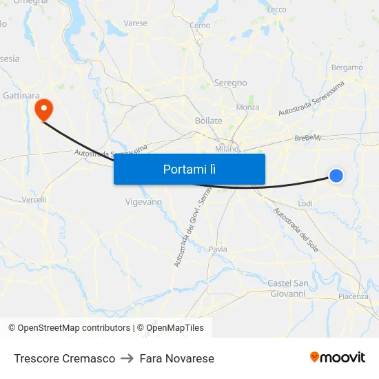 Trescore Cremasco to Fara Novarese map