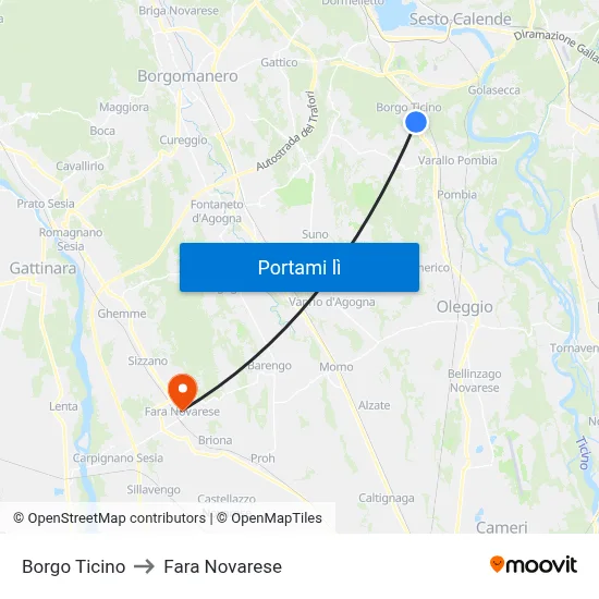 Borgo Ticino to Fara Novarese map