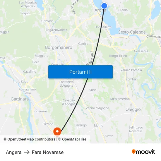 Angera to Fara Novarese map