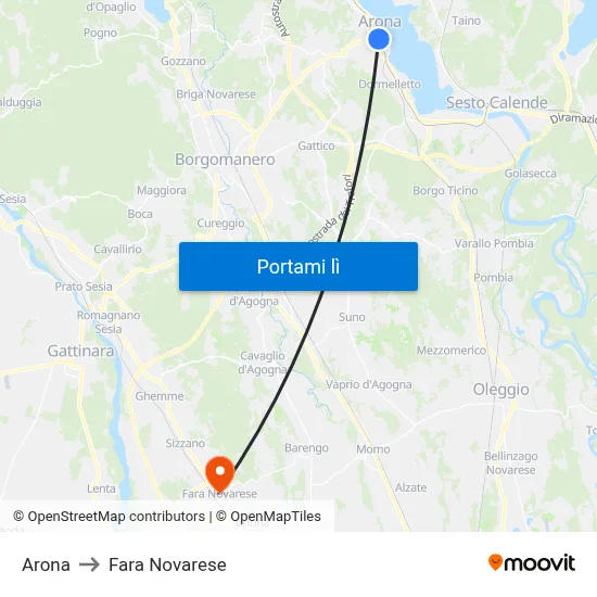 Arona to Fara Novarese map