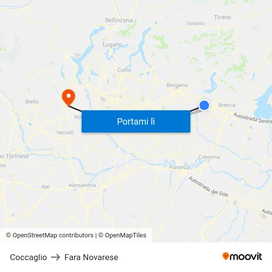 Coccaglio to Fara Novarese map
