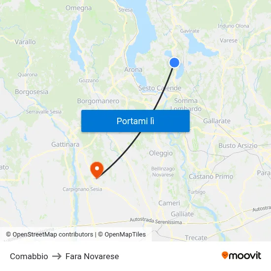Comabbio to Fara Novarese map