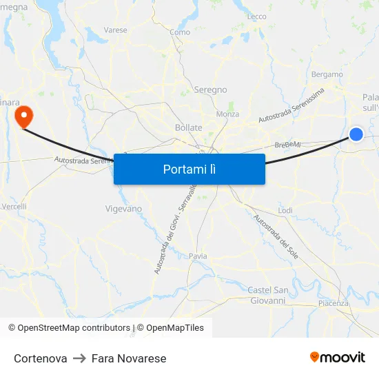 Cortenova to Fara Novarese map