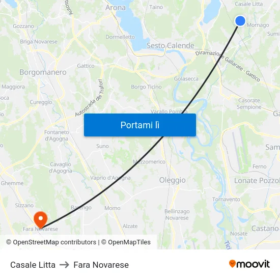 Casale Litta to Fara Novarese map