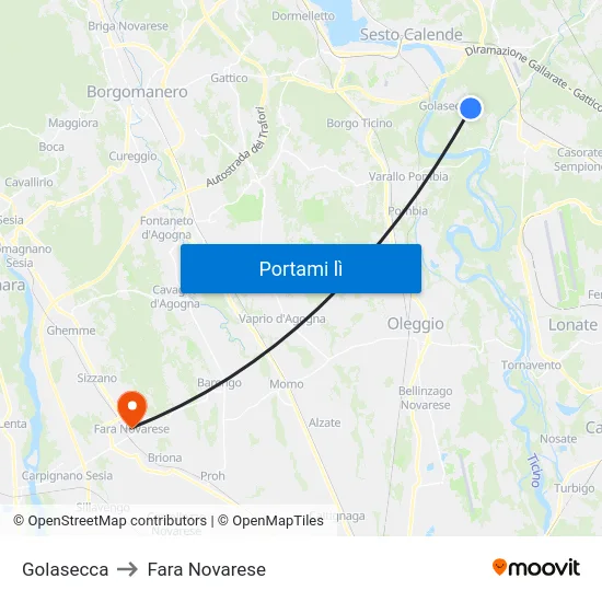 Golasecca to Fara Novarese map