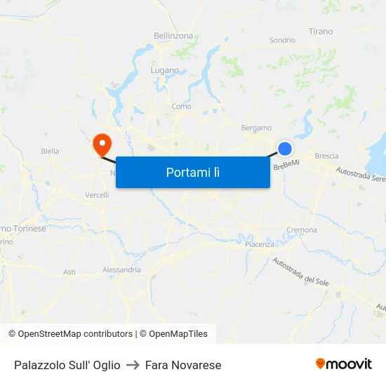 Palazzolo Sull' Oglio to Fara Novarese map