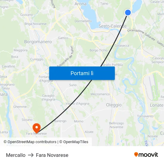 Mercallo to Fara Novarese map