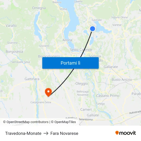 Travedona-Monate to Fara Novarese map