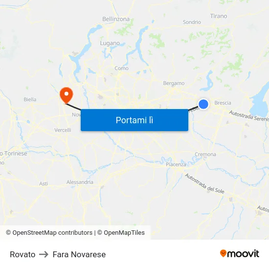 Rovato to Fara Novarese map