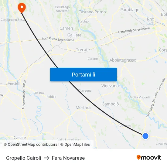 Gropello Cairoli to Fara Novarese map