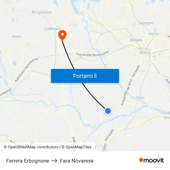 Ferrera Erbognone to Fara Novarese map