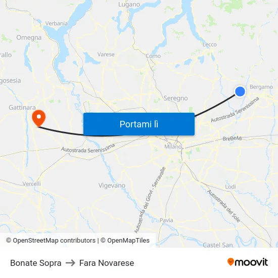 Bonate Sopra to Fara Novarese map