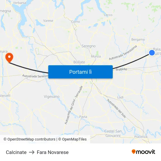 Calcinate to Fara Novarese map