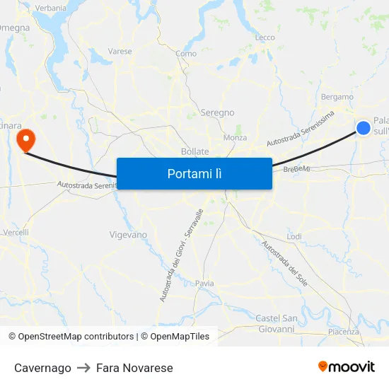 Cavernago to Fara Novarese map
