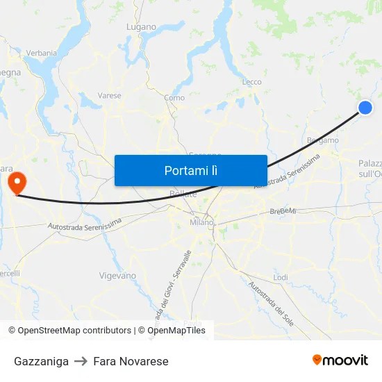 Gazzaniga to Fara Novarese map