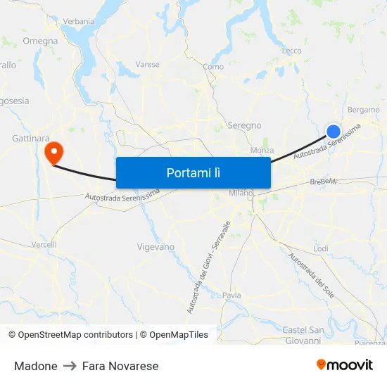 Madone to Fara Novarese map