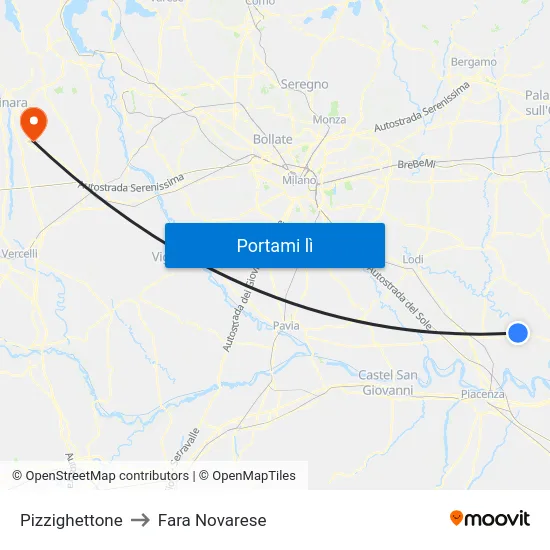 Pizzighettone to Fara Novarese map