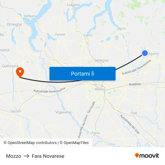 Mozzo to Fara Novarese map