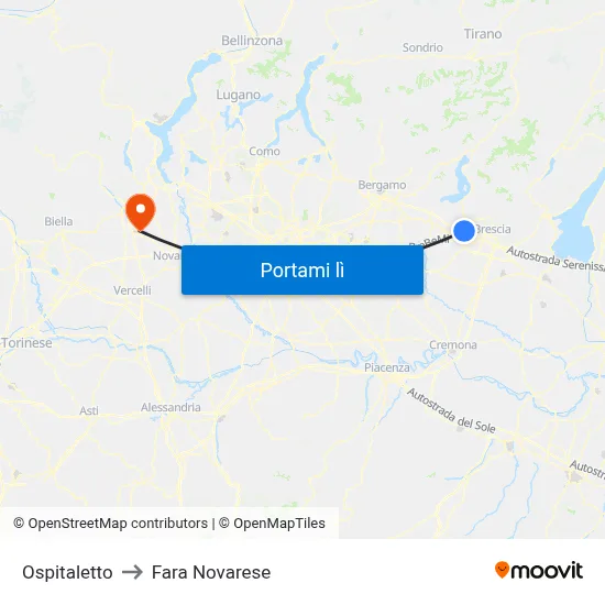 Ospitaletto to Fara Novarese map