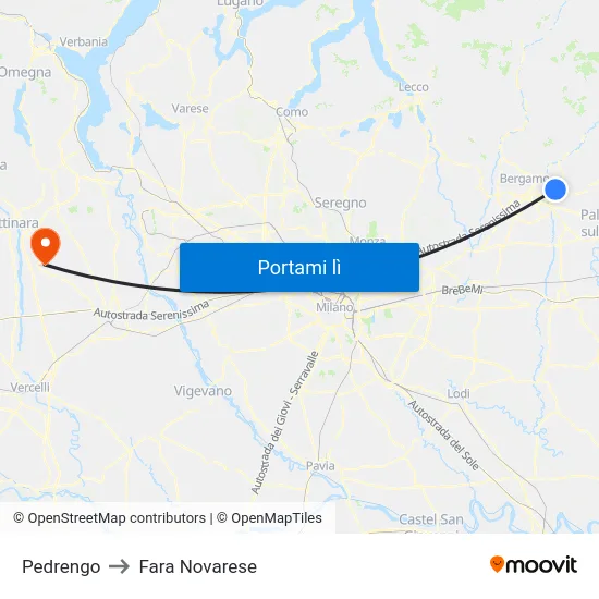 Pedrengo to Fara Novarese map