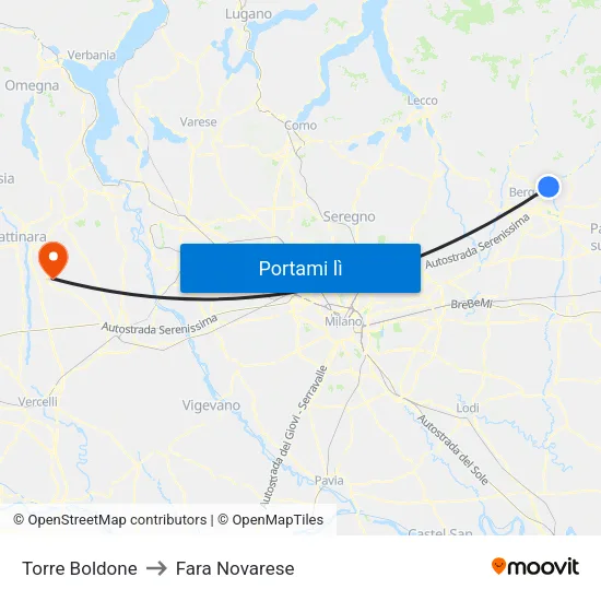 Torre Boldone to Fara Novarese map