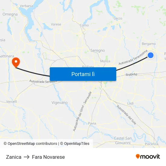 Zanica to Fara Novarese map