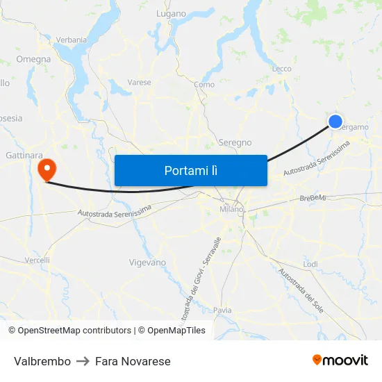 Valbrembo to Fara Novarese map