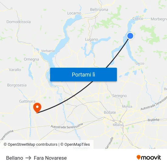 Bellano to Fara Novarese map