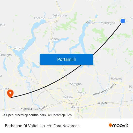 Berbenno Di Valtellina to Fara Novarese map