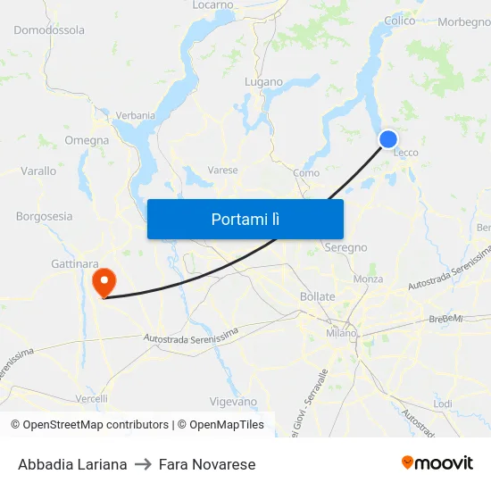 Abbadia Lariana to Fara Novarese map