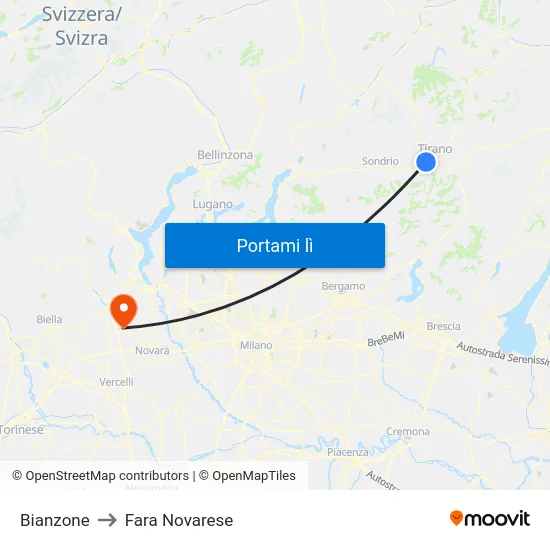 Bianzone to Fara Novarese map