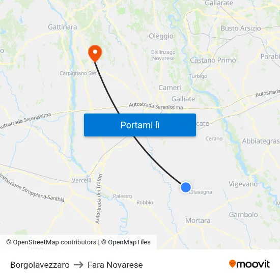 Borgolavezzaro to Fara Novarese map