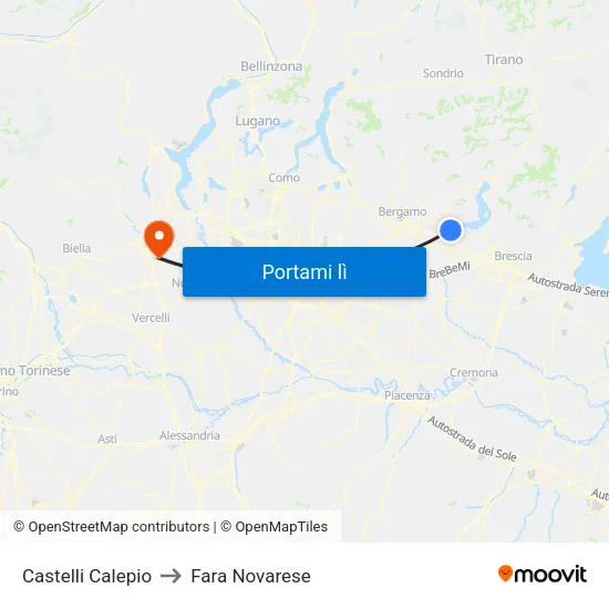 Castelli Calepio to Fara Novarese map