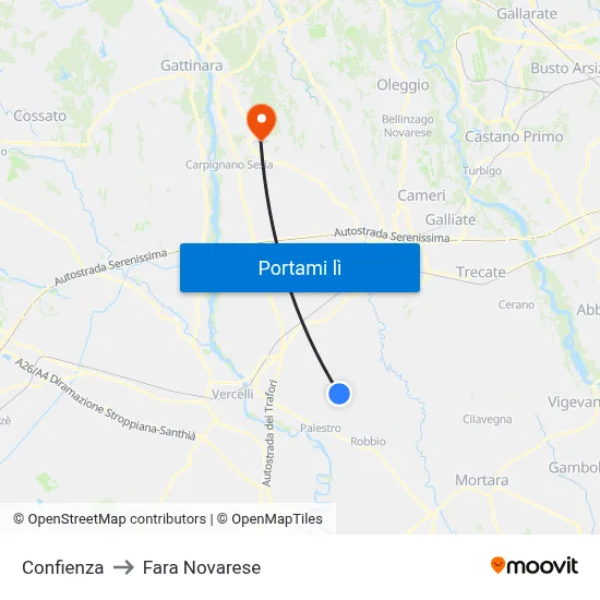 Confienza to Fara Novarese map