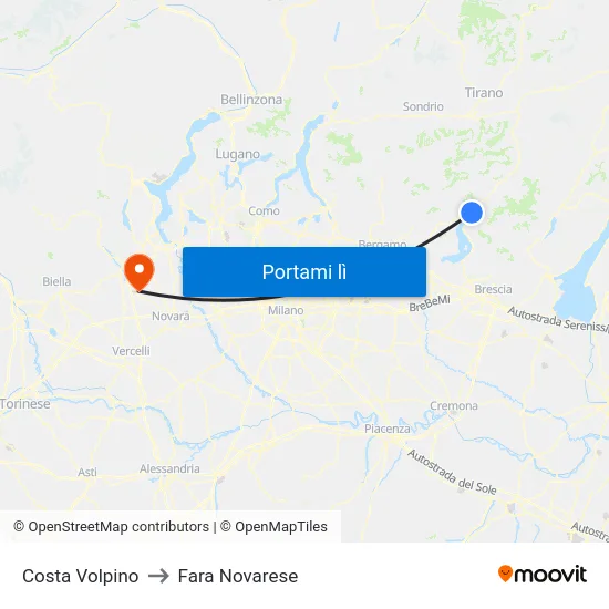 Costa Volpino to Fara Novarese map