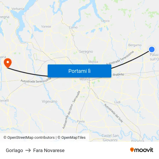 Gorlago to Fara Novarese map