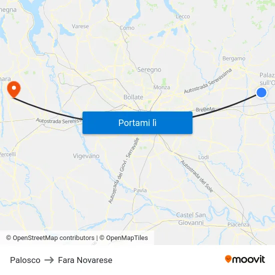 Palosco to Fara Novarese map
