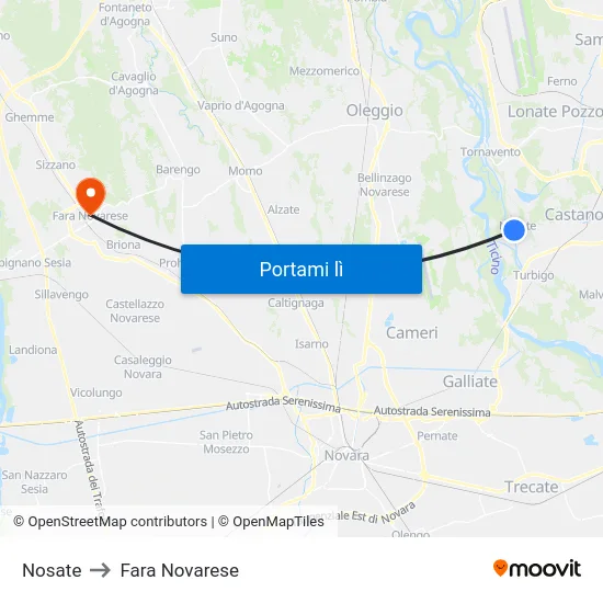Nosate to Fara Novarese map