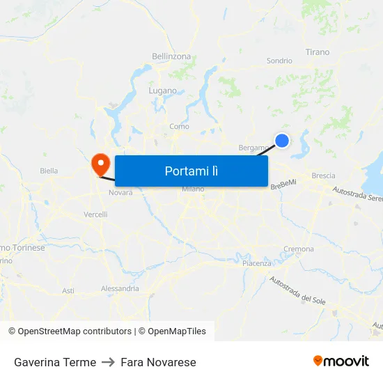 Gaverina Terme to Fara Novarese map