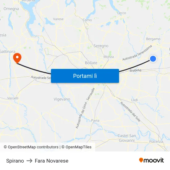 Spirano to Fara Novarese map