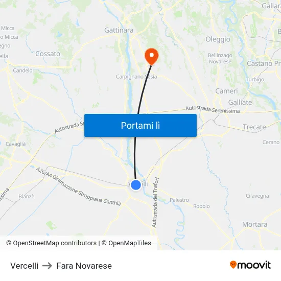Vercelli to Fara Novarese map