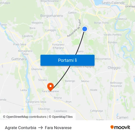 Agrate Conturbia to Fara Novarese map