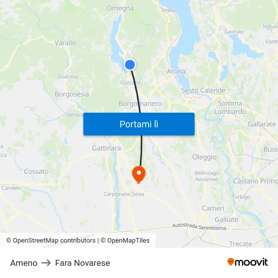 Ameno to Fara Novarese map