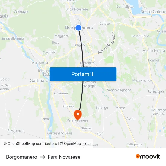 Borgomanero to Fara Novarese map