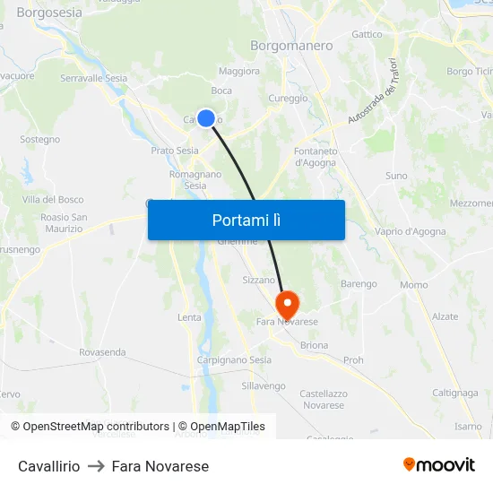 Cavallirio to Fara Novarese map