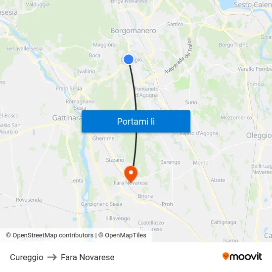 Cureggio to Fara Novarese map