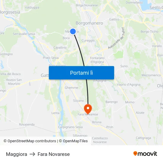Maggiora to Fara Novarese map